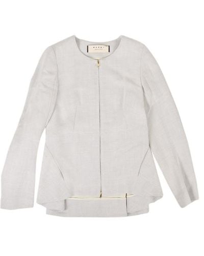 Marni Gray Zip Linen Woven Jacket - White