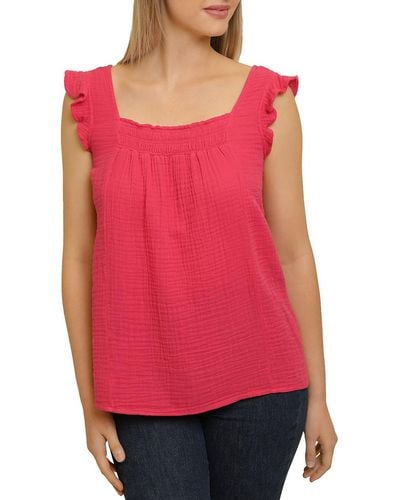 Beach Lunch Lounge Square Neck Sleeveless Tank Top - Red