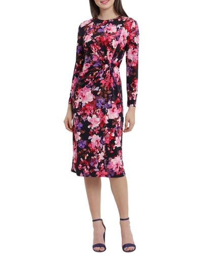 Maggy London Floral Twist Front Midi Dress - Red