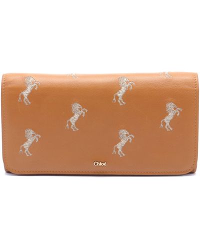 Chloé Signature Little Horse Bi-fold Long Wallet Embroidery Leather Light - Brown