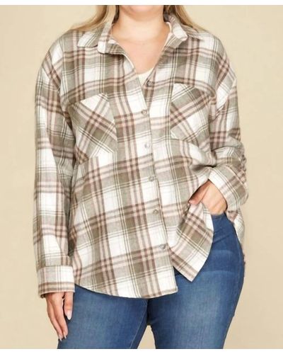 She + Sky Long Sleeve Woven Flannel Top - Natural