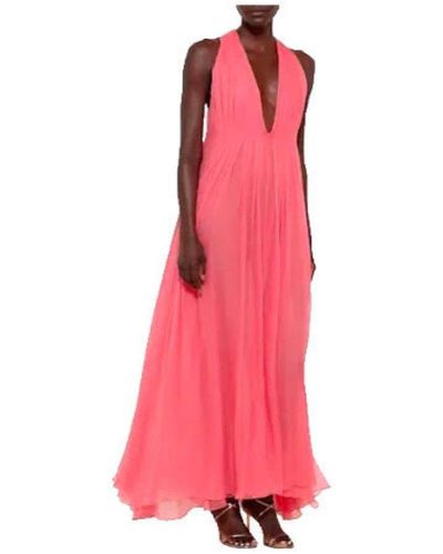 Adam Lippes V-neck Pleated Gown In Silk Chiffon - Pink