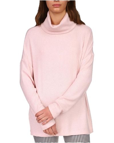 Sanctuary Find Me Lounging Tunic Knit Turtleneck Top - Pink