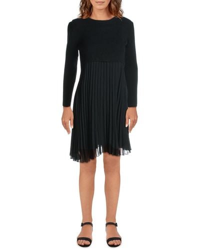 Gracia Pleated Chiffon Sweaterdress - Black