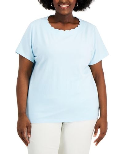 Anne Klein Plus Scalloped Short Sleeve T-shirt - Blue