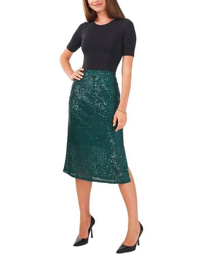 Vince Camuto Sequined Knee Midi Skirt - Green
