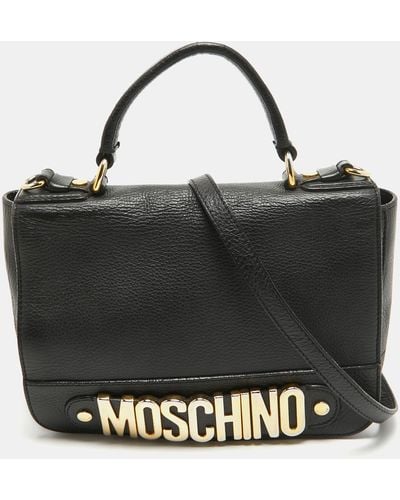 Moschino Leather Logo Flap Top Handle Bag - Black