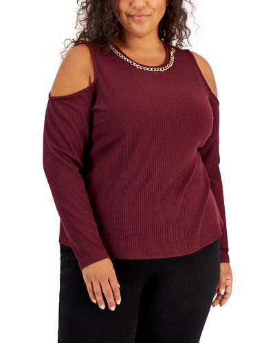 INC Plus Chain Trim Ribbed Pullover Top - Red