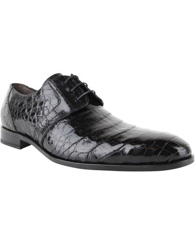 Mezlan Derby Lace Up Crocodile Dress Shoes - Black