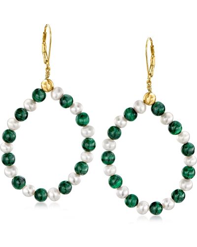 Ross-Simons 5mm Cultured Pearl And Malachite Bead Teardrop Earrings - Green