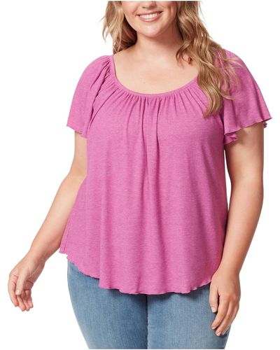 Jessica Simpson Plus Ribbed Scoop-neck Pullover Top - Pink