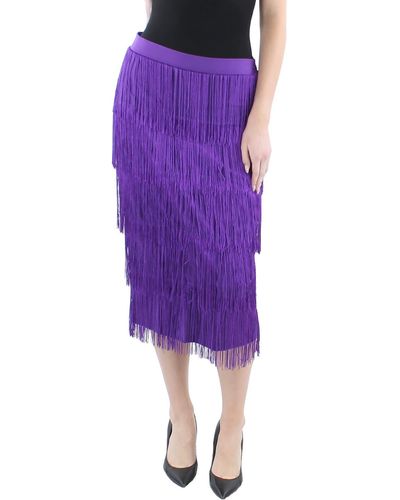 Beulah London Fringe Midi A-line Skirt - Purple
