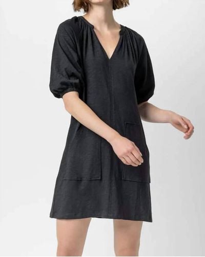 Lilla P 3/4 Sleeve Split Neck Dress - Black