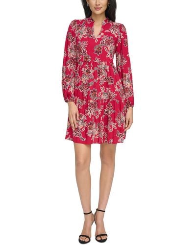 Jessica Howard Floral Print Rayon Mini Dress - Red