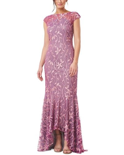 JS Collections Embroidered Hi-low Evening Dress - Purple