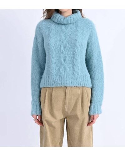 Molly Bracken Turtleneck Cable Knitted Sweater - Blue
