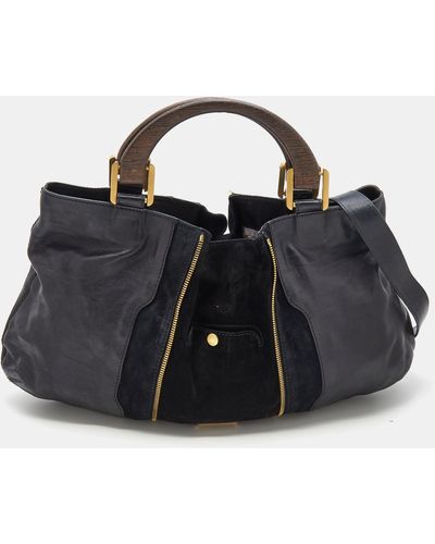 Jimmy Choo Leather And Suede Expandable Maia Hobo - Black