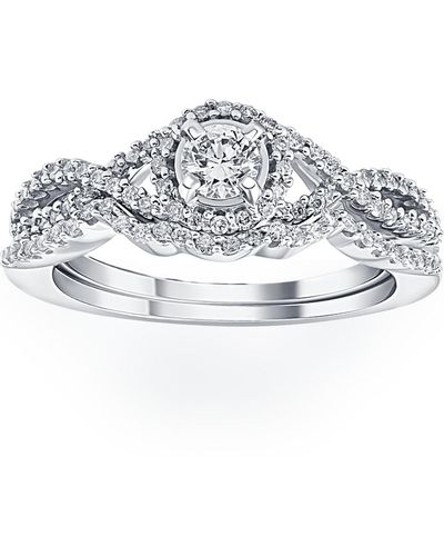 Pompeii3 3/4ct Diamond Halo Infinity Engagement Wedding Ring Set 14k White Gold Lab Grown - Metallic