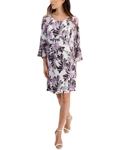 Connected Apparel Floral Print Polyester Shift Dress - Purple