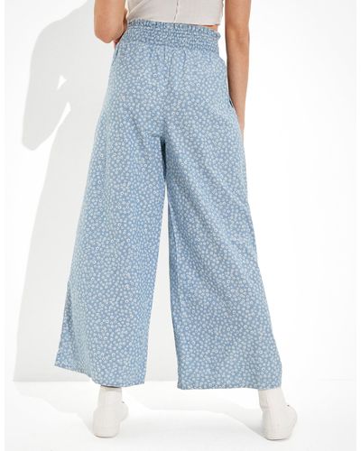 American Eagle Outfitters Ae Smocked Wide Leg Pant - Blue