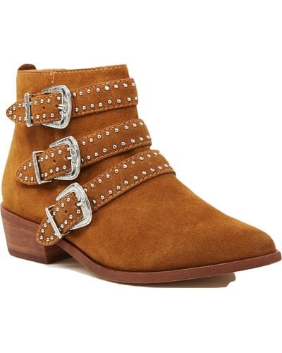 Aqua Blane Studded Ankle Boots - Brown