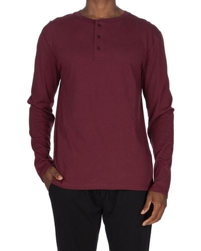 Unsimply Stitched Super Soft Long Sleeve Henley - Red