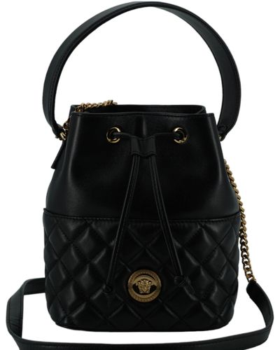 Versace Calf Leather Small Bucket Shoulder Bag - Black