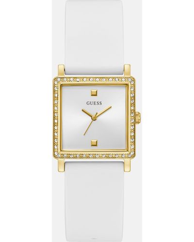 Guess Factory Gold-tone And White Square Analog Watch - Metallic
