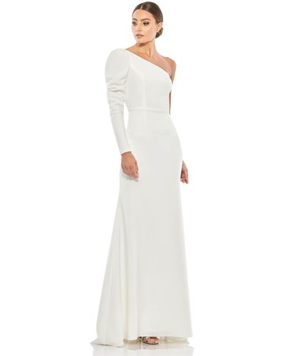Mac Duggal One Shoulder Puff Sleeve Gown - White