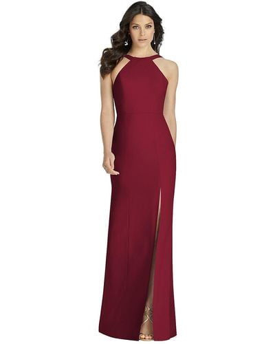 Dessy Collection High-neck Backless Crepe Trumpet Gown - Red