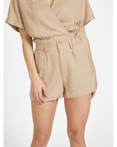 Guess Factory Harly Linen-blend Paperbag Shorts - Natural