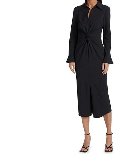 Cinq À Sept Mckenna Long Sleeves Collared Midi Dress - Black