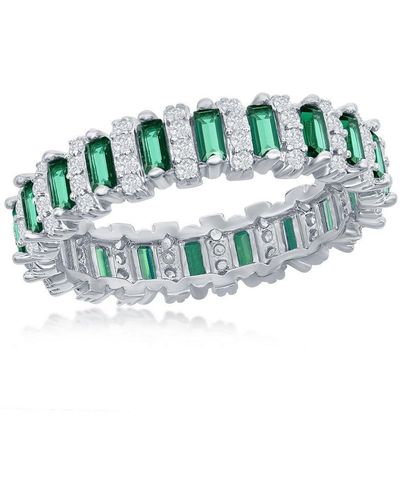 Simona Sterling Round & Baguette Eternity Band Ring - Emerald Cz - Green