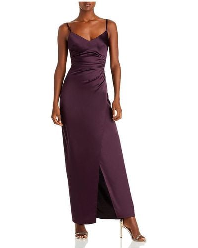 Aqua Satin Ruched Evening Dress - Purple