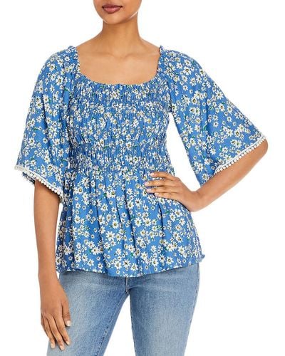 Status By Chenault Floral Smocked Blouse - Blue