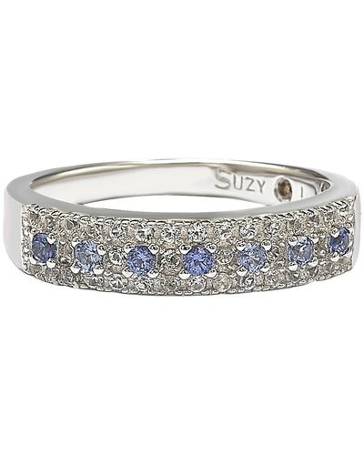 Suzy Levian Sterling Silver Sapphire & Diamond Accent Pave Band Ring - Blue