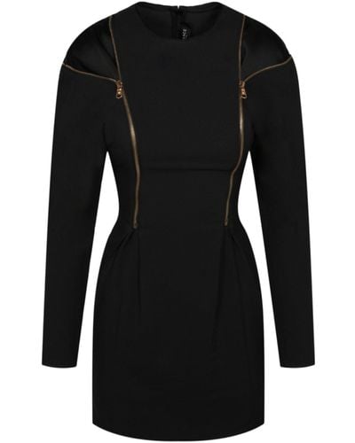 Versace Double Zip Long Sleeve Cocktail Dress - Black