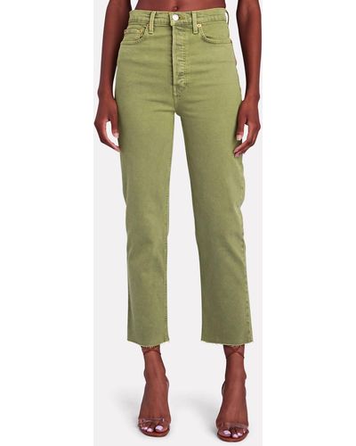 RE/DONE Ultra High Rise Stove Pipe Raw Hem Jeans - Green