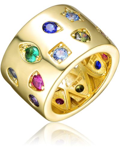 Rachel Glauber Gold Plated Colored Cubic Zirconia Wide Band Ring - Metallic