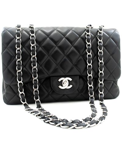 Chanel Tweed Matelasse Chain Double Flap Shoulder Bag in Black