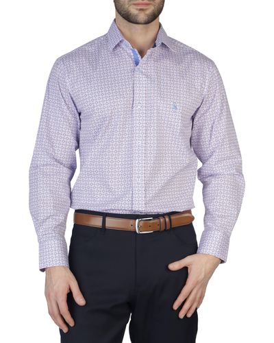 Tailorbyrd Medallion Print Cotton Stretch Long Sleeve Shirt - Purple