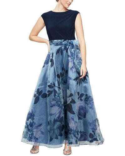 SLNY Petites Betled Maxi Evening Dress - Blue