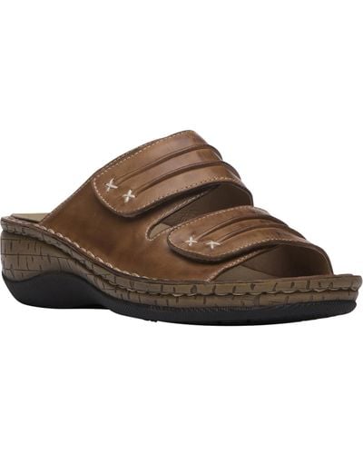 Propet June Leather Slip On Slide Sandals - Brown