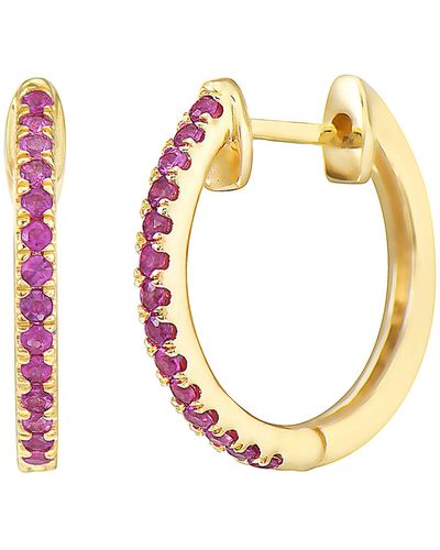 Fine Jewelry Pave Ruby huggies 14k Gold - Metallic