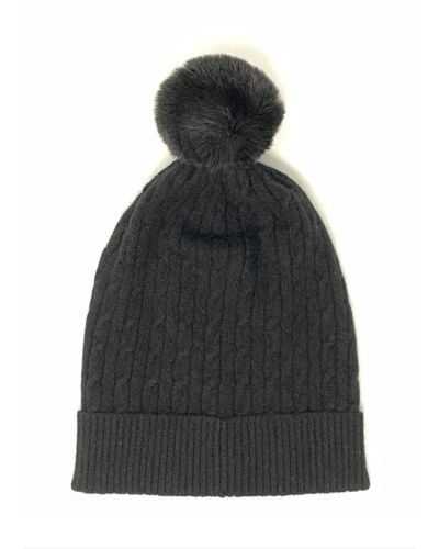Brodie Cashmere Cable Faux Fur Hat - Black