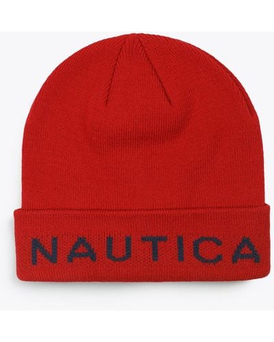 Nautica Logo Knit Hat - Red