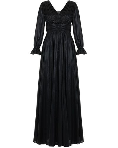 Nocturne V-neck Ruched Long Dress - Black