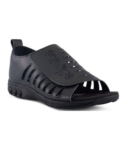 Therafit Shari Leather Peep Toe Strappy Sandals - Black