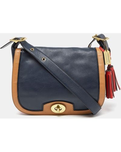 COACH Color Leather Turnlock Flap Crossbody Bag - Blue