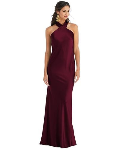 Lovely Draped Twist Halter Tie-back Trumpet Gown - Red